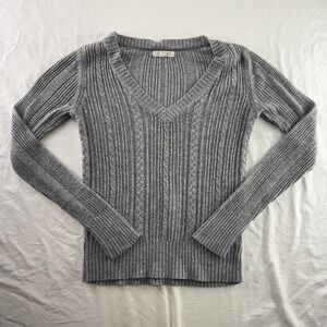 Aeropostale Cable Knit Deep V-Neck Grey Sweater Womens M Y2k Bella Swam 00s